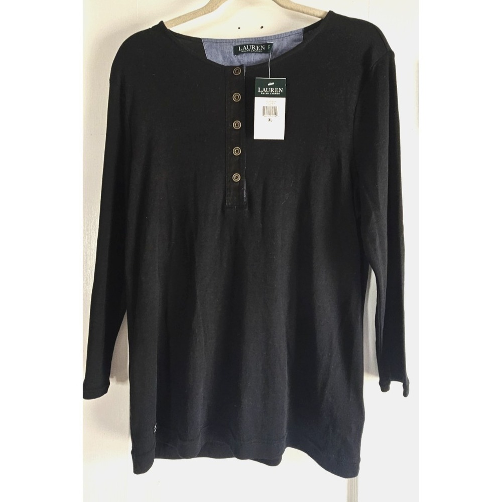 NWT Lauren Ralph Lauren3 /4sleeve Henley shirt black womens XL